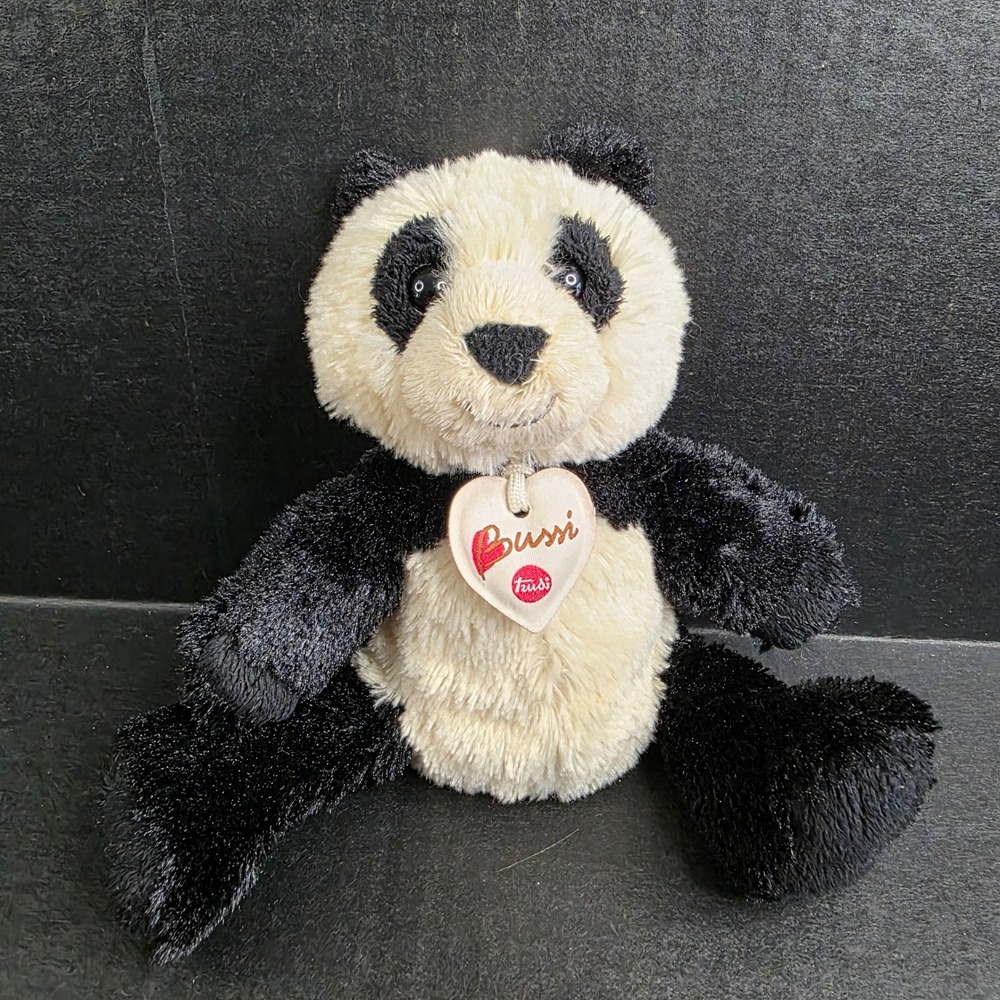 Trudi‎ Bussi Panda Plush Stuffed Animal Toy Black White Heart Tag 9 Inch